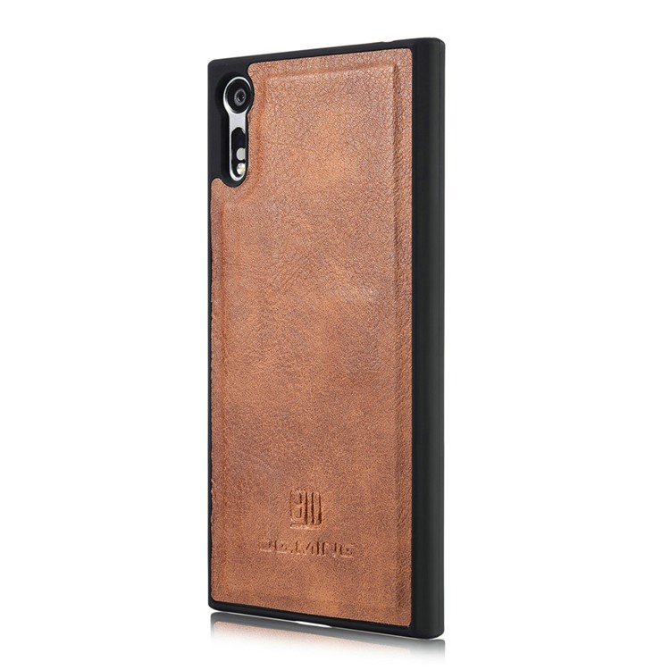 DG.MING 2 in 1 Split Leather Wallet + PC Shell for Sony Xperia XZs / XZ - Brown-4