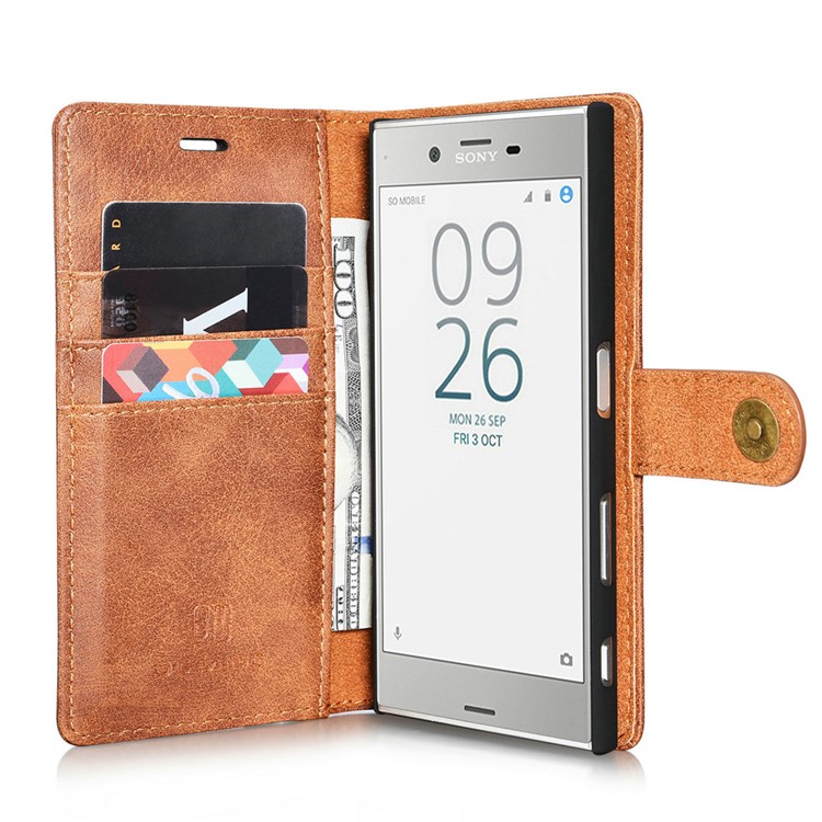 DG.MING 2 in 1 Split Leather Wallet + PC Shell for Sony Xperia XZs / XZ - Brown-5