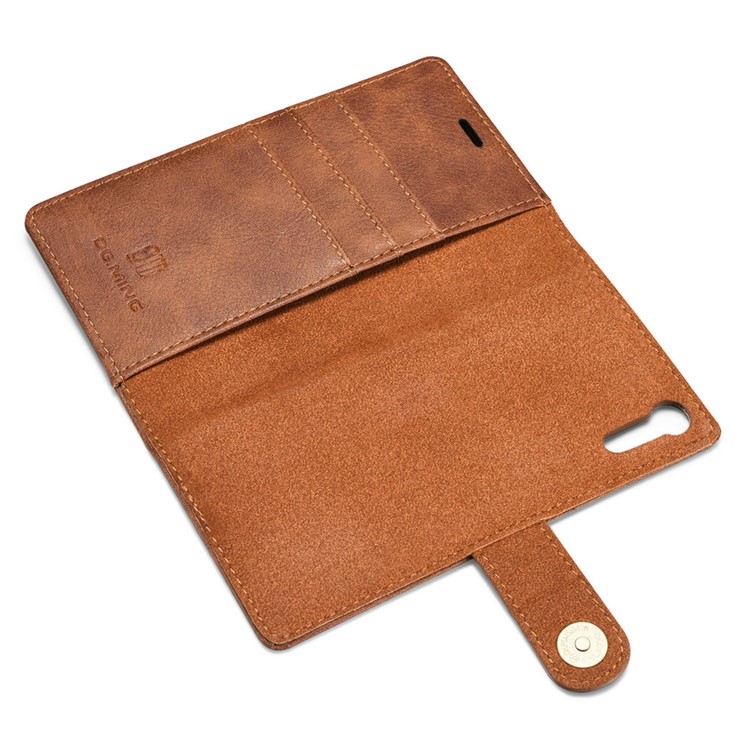 DG.MING 2 in 1 Split Leather Wallet + PC Shell for Sony Xperia XZs / XZ - Brown-6