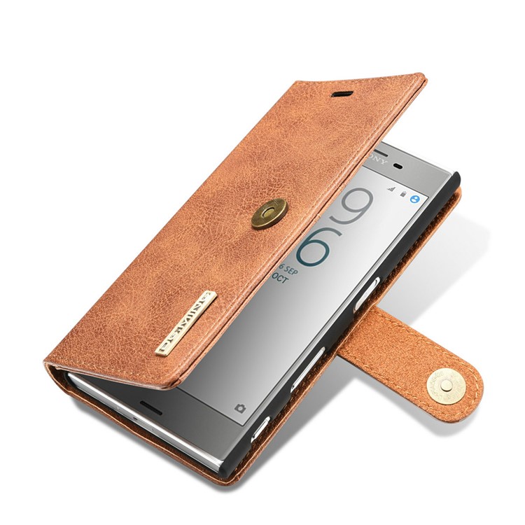 DG.MING 2 in 1 Split Leather Wallet + PC Shell for Sony Xperia XZs / XZ - Brown-8