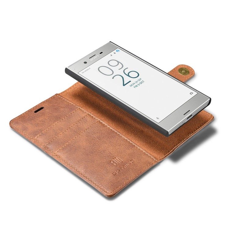 DG.MING 2 in 1 Split Leather Wallet + PC Shell for Sony Xperia XZs / XZ - Brown-9