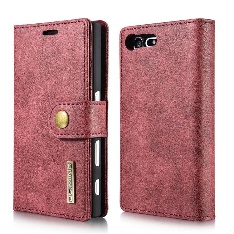 DG.MING 2 in 1 Split Leather Wallet Cover + Movable PC Case for Sony Xperia X Compact - Red-1