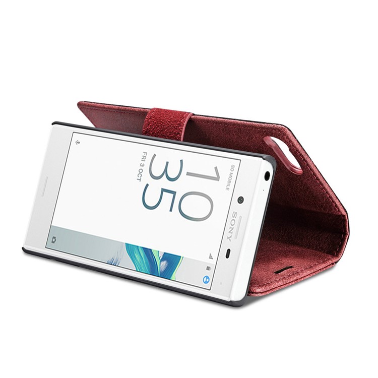 DG.MING 2 in 1 Split Leather Wallet Cover + Movable PC Case for Sony Xperia X Compact - Red-11
