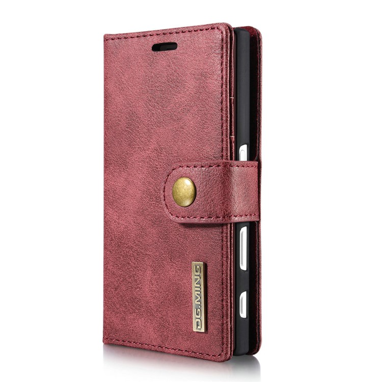DG.MING 2 in 1 Split Leather Wallet Cover + Movable PC Case for Sony Xperia X Compact - Red-2