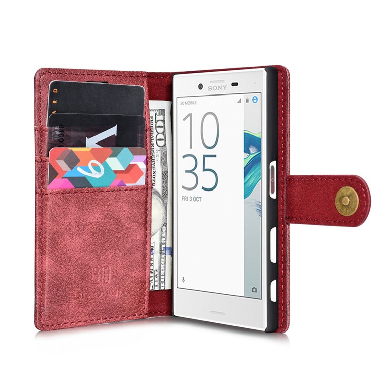 DG.MING 2 in 1 Split Leather Wallet Cover + Movable PC Case for Sony Xperia X Compact - Red-5