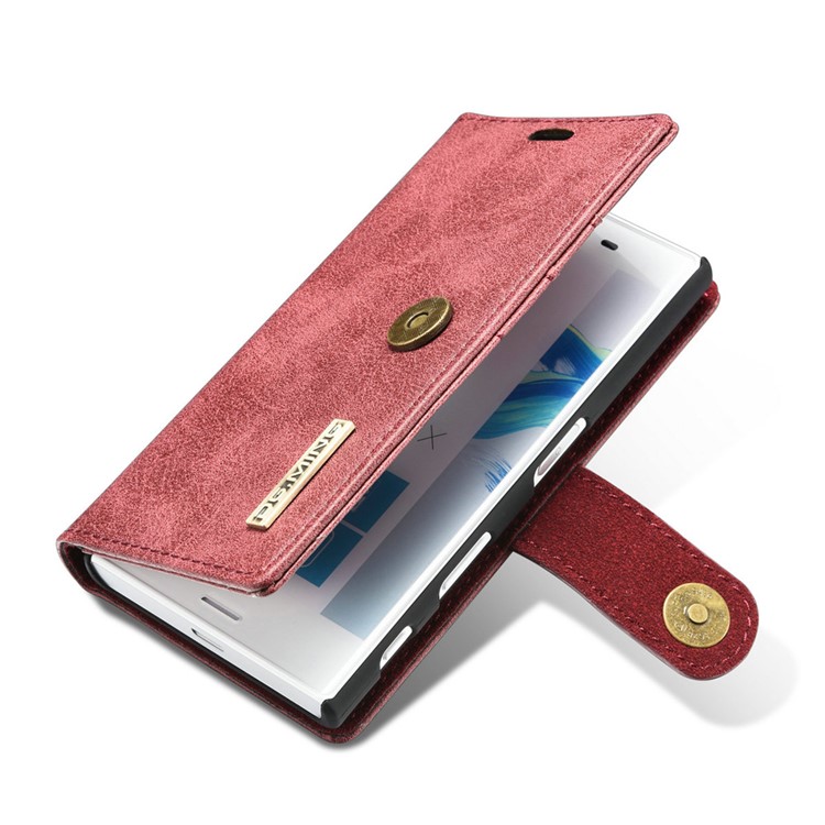 DG.MING 2 in 1 Split Leather Wallet Cover + Movable PC Case for Sony Xperia X Compact - Red-8