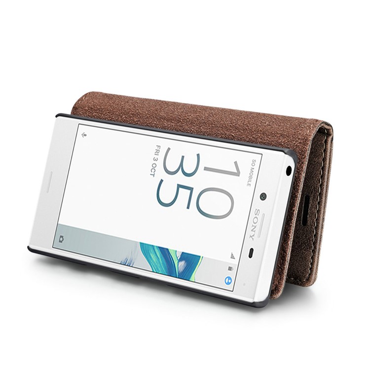 DG.MING for Sony Xperia X Compact Split Leather Wallet + Movable PC 2 in 1 Case - Coffee-10