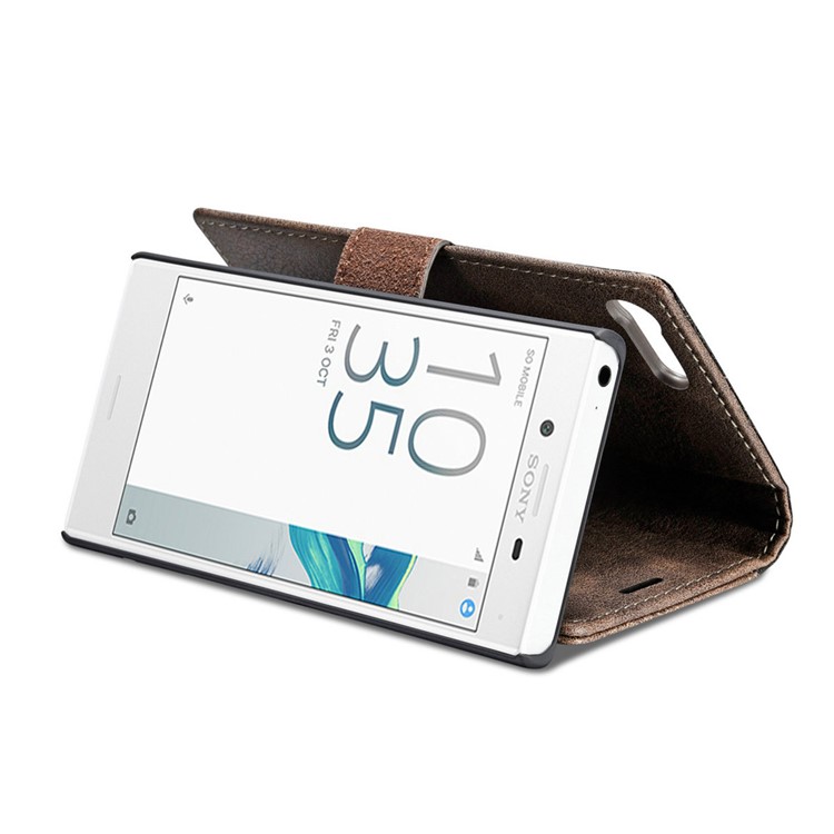 DG.MING for Sony Xperia X Compact Split Leather Wallet + Movable PC 2 in 1 Case - Coffee-11