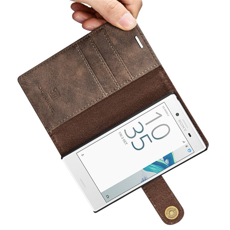 DG.MING for Sony Xperia X Compact Split Leather Wallet + Movable PC 2 in 1 Case - Coffee-12