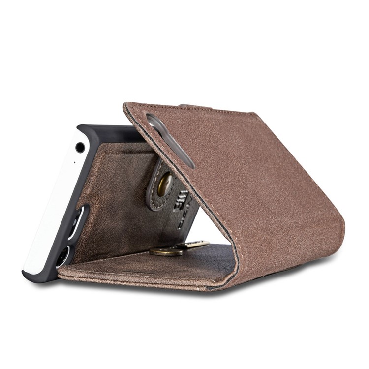DG.MING for Sony Xperia X Compact Split Leather Wallet + Movable PC 2 in 1 Case - Coffee-14