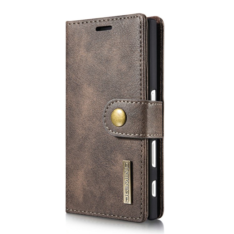 DG.MING for Sony Xperia X Compact Split Leather Wallet + Movable PC 2 in 1 Case - Coffee-2