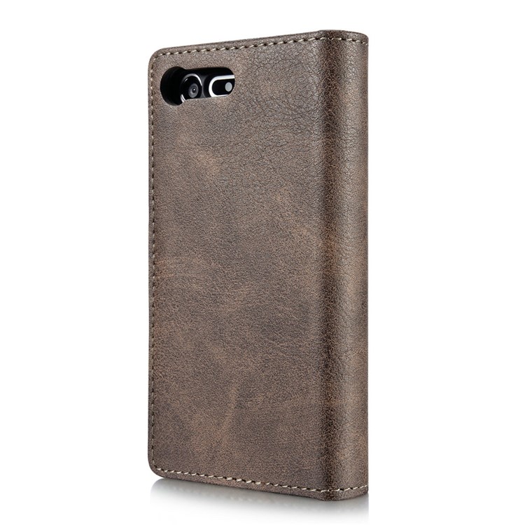 DG.MING for Sony Xperia X Compact Split Leather Wallet + Movable PC 2 in 1 Case - Coffee-3