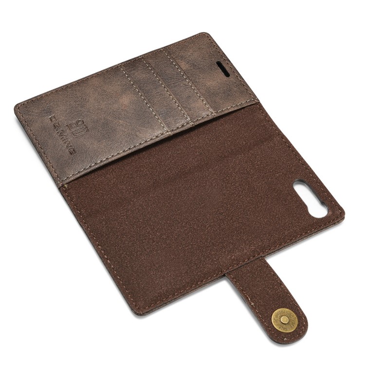 DG.MING for Sony Xperia X Compact Split Leather Wallet + Movable PC 2 in 1 Case - Coffee-6