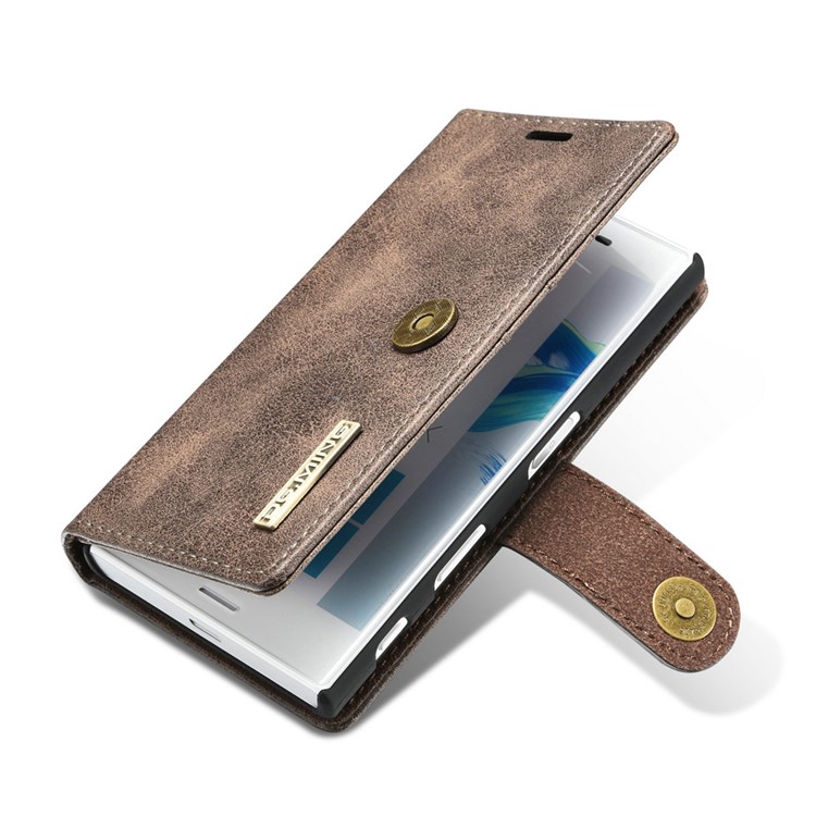 DG.MING for Sony Xperia X Compact Split Leather Wallet + Movable PC 2 in 1 Case - Coffee-8