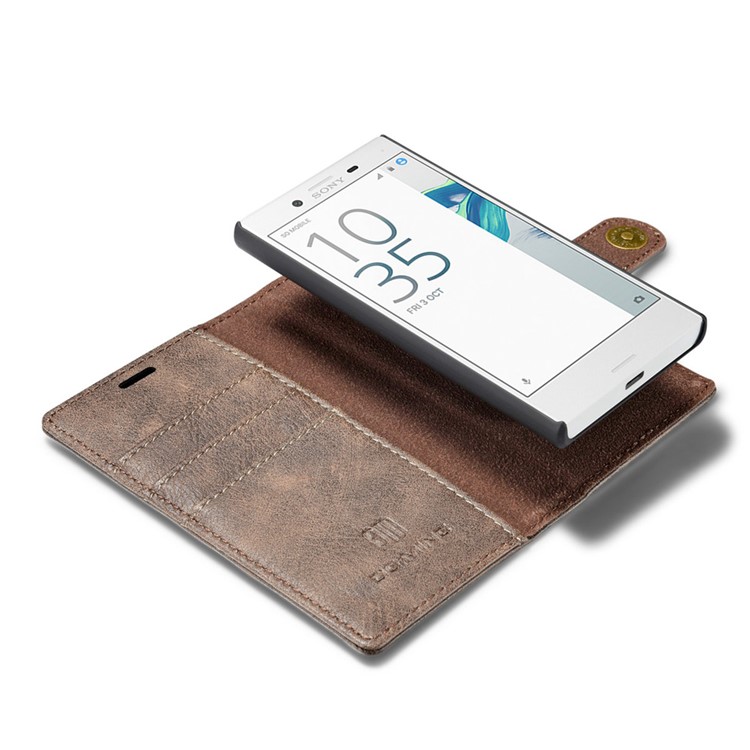 DG.MING for Sony Xperia X Compact Split Leather Wallet + Movable PC 2 in 1 Case - Coffee-9