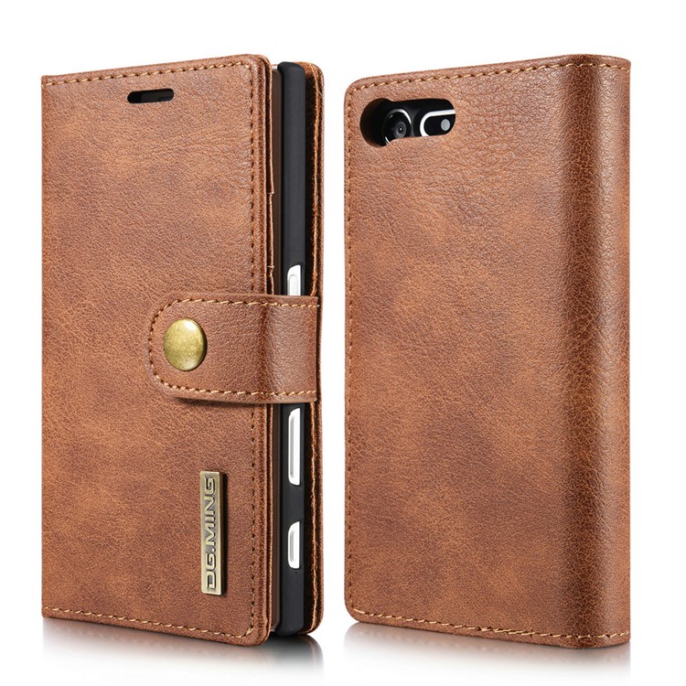 DG.MING 2 in 1 Wallet Split Leather + Movable PC Phone Case for Sony Xperia X Compact - Brown-1
