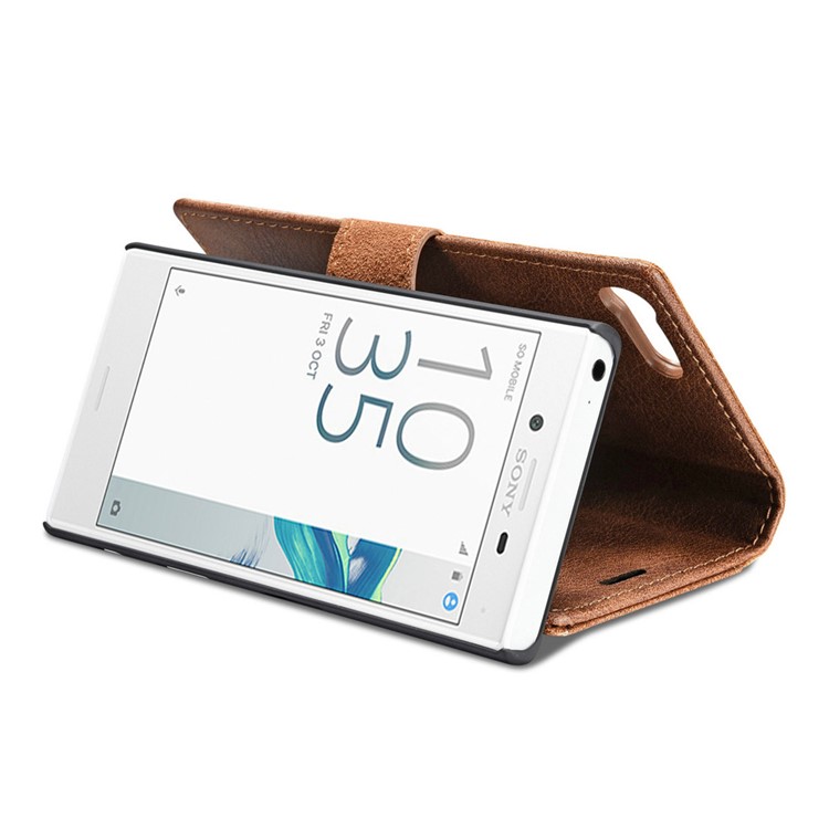 DG.MING 2 in 1 Wallet Split Leather + Movable PC Phone Case for Sony Xperia X Compact - Brown-11