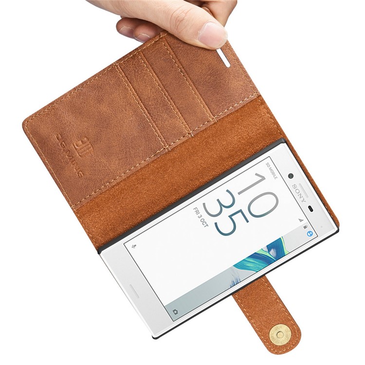 DG.MING 2 in 1 Wallet Split Leather + Movable PC Phone Case for Sony Xperia X Compact - Brown-12