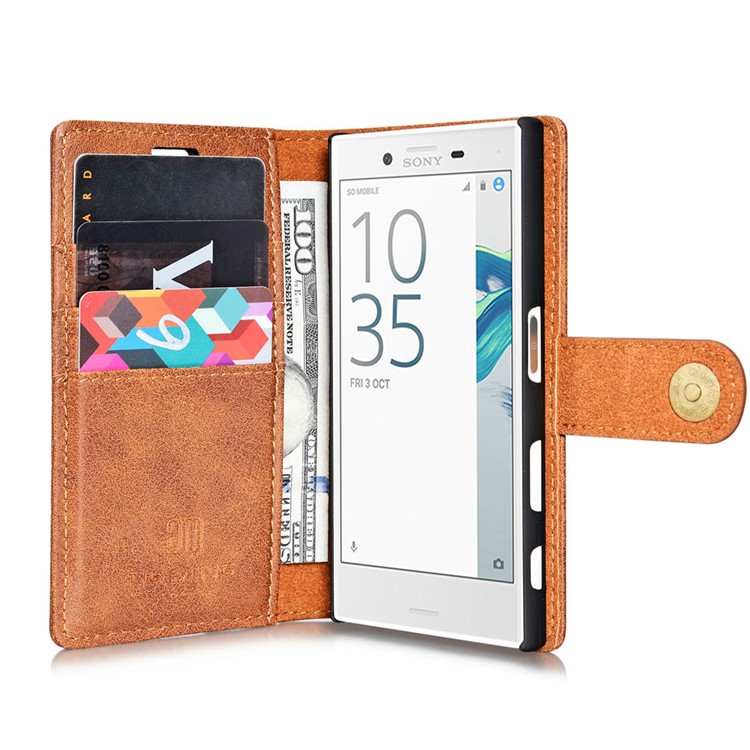 DG.MING 2 in 1 Wallet Split Leather + Movable PC Phone Case for Sony Xperia X Compact - Brown-5