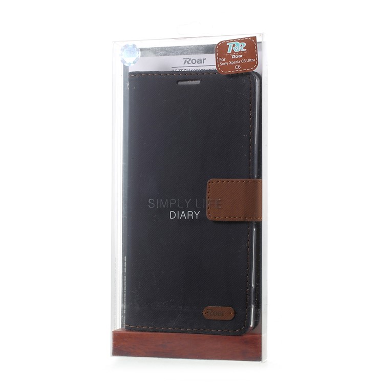 ROAR KOREA Twill Grain Leather Wallet Case for Sony Xperia XA Ultra - Black-11