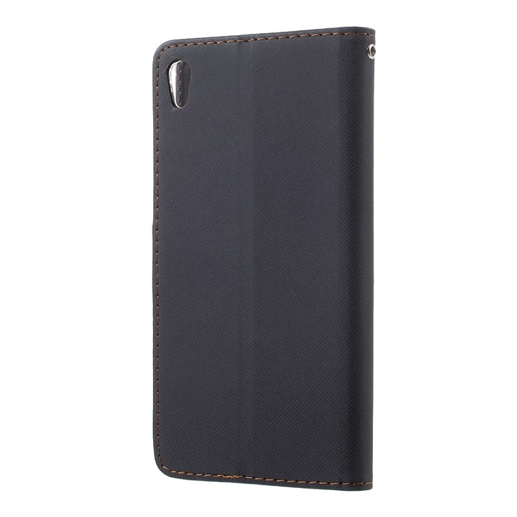 ROAR KOREA Twill Grain Leather Wallet Case for Sony Xperia XA Ultra - Black-3