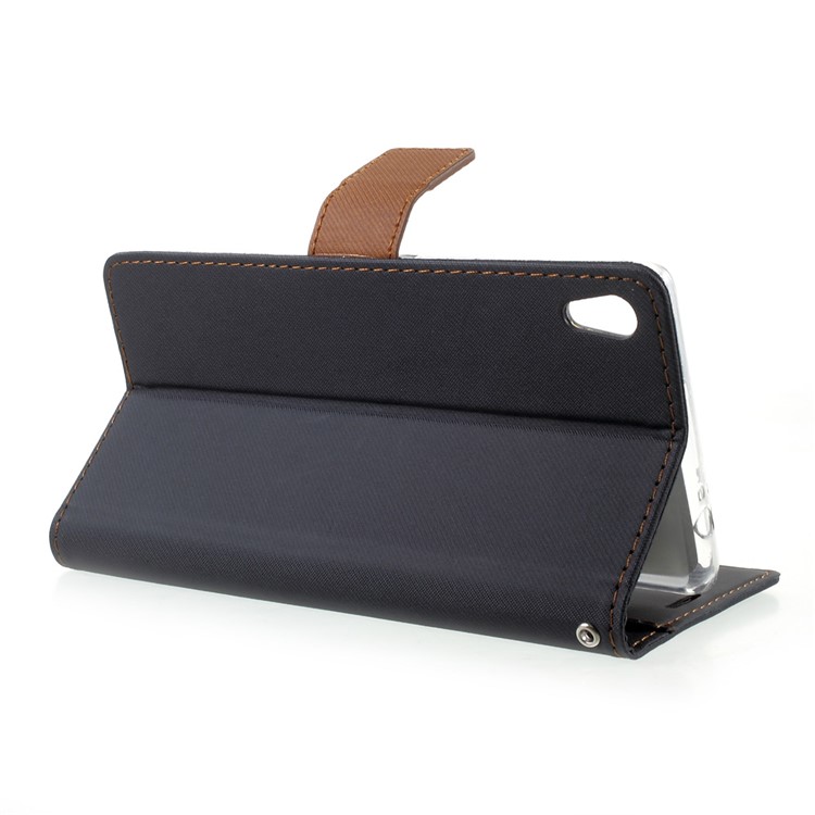 ROAR KOREA Twill Grain Leather Wallet Case for Sony Xperia XA Ultra - Black-4