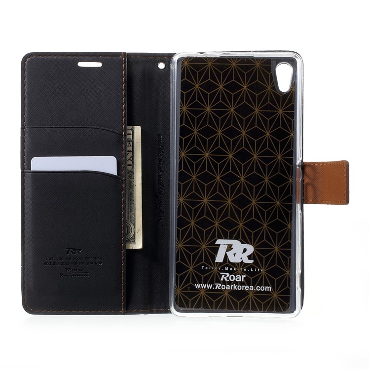 ROAR KOREA Twill Grain Leather Wallet Case for Sony Xperia XA Ultra - Black-5