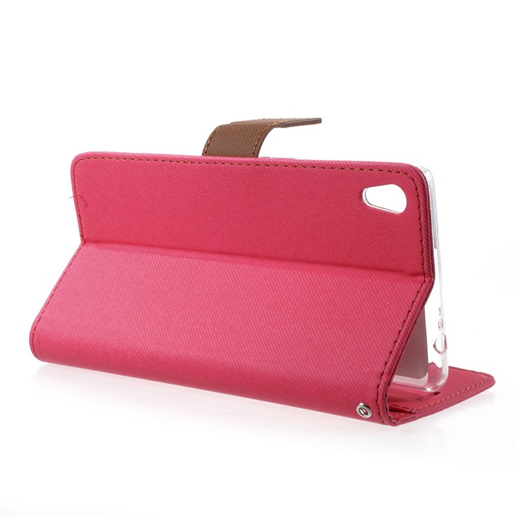 ROAR KOREA Twill Grain Leather Wallet Cover for Sony Xperia XA Ultra - Rose-4