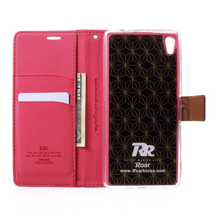 ROAR KOREA Twill Grain Leather Wallet Cover for Sony Xperia XA Ultra - Rose-5