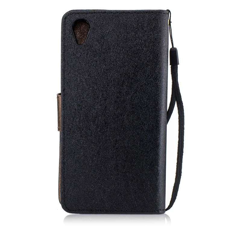 Silk Texture Leather Wallet Stand Cell Phone Case for Sony Xperia X with Wrist Strap - Black-2
