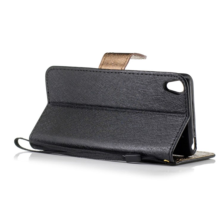 Silk Texture Two-color Wallet Leather Stand Case for Sony Xperia XA / XA Dual - Black-3