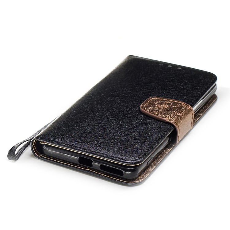 Silk Texture Two-color Wallet Leather Stand Case for Sony Xperia XA / XA Dual - Black-5