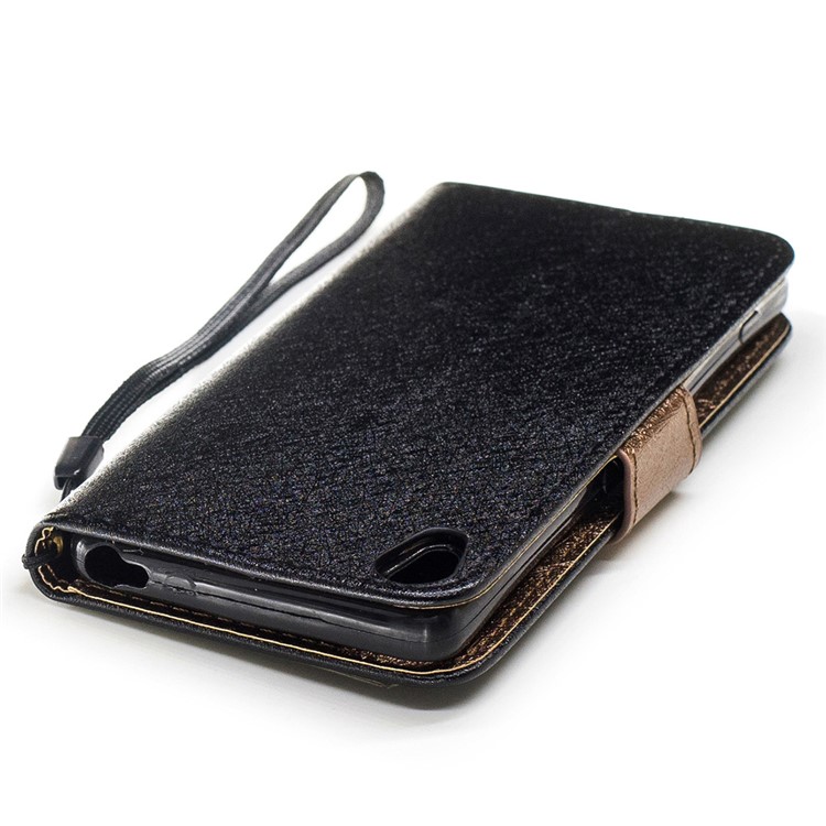 Silk Texture Two-color Wallet Leather Stand Case for Sony Xperia XA / XA Dual - Black-6