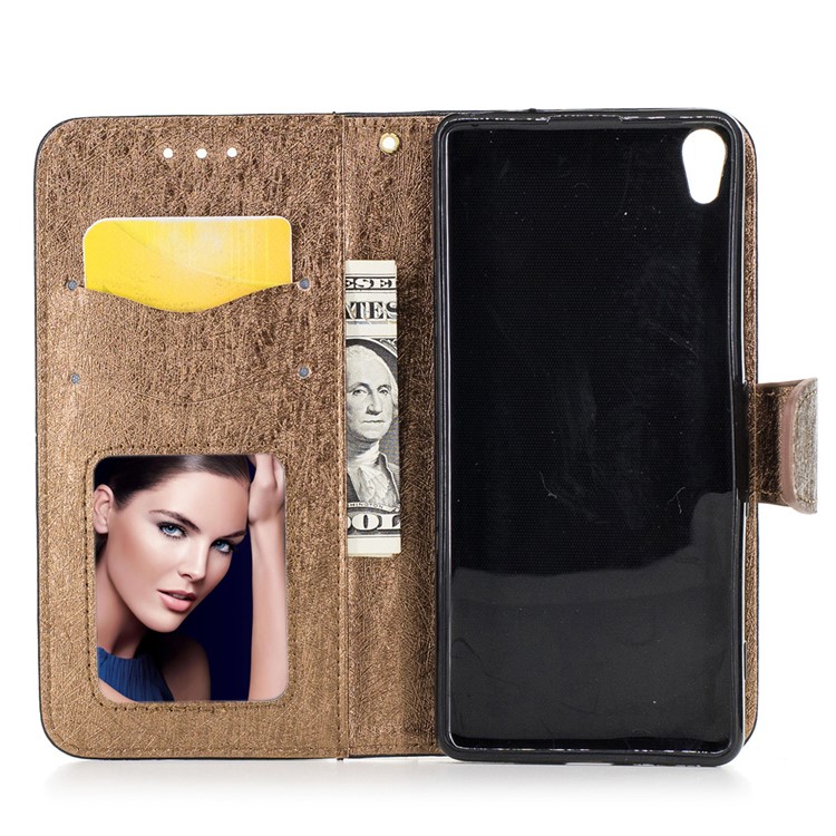 Silk Texture Two-color Wallet Leather Stand Case for Sony Xperia XA / XA Dual - Black-7