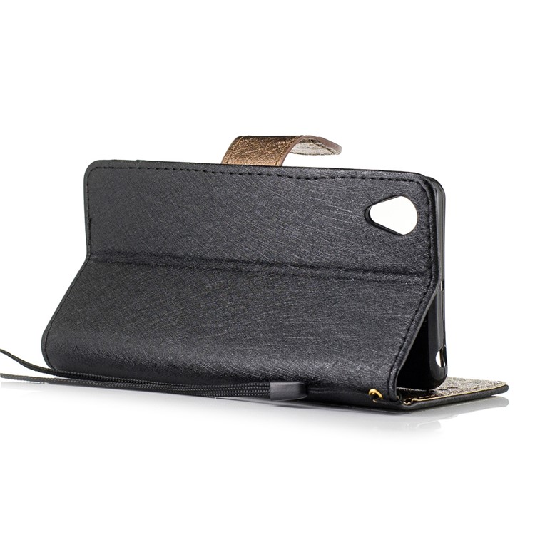 Silk Texture Two-tone Leather Wallet Phone Case for Sony Xperia X Performance - Black-3