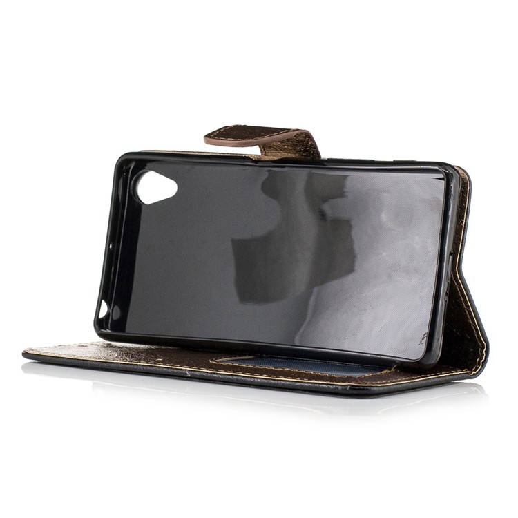 Silk Texture Two-tone Leather Wallet Phone Case for Sony Xperia X Performance - Black-4