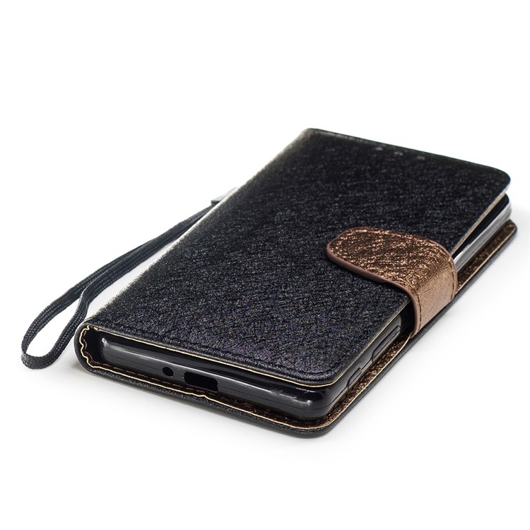 Silk Texture Two-tone Leather Wallet Phone Case for Sony Xperia X Performance - Black-5