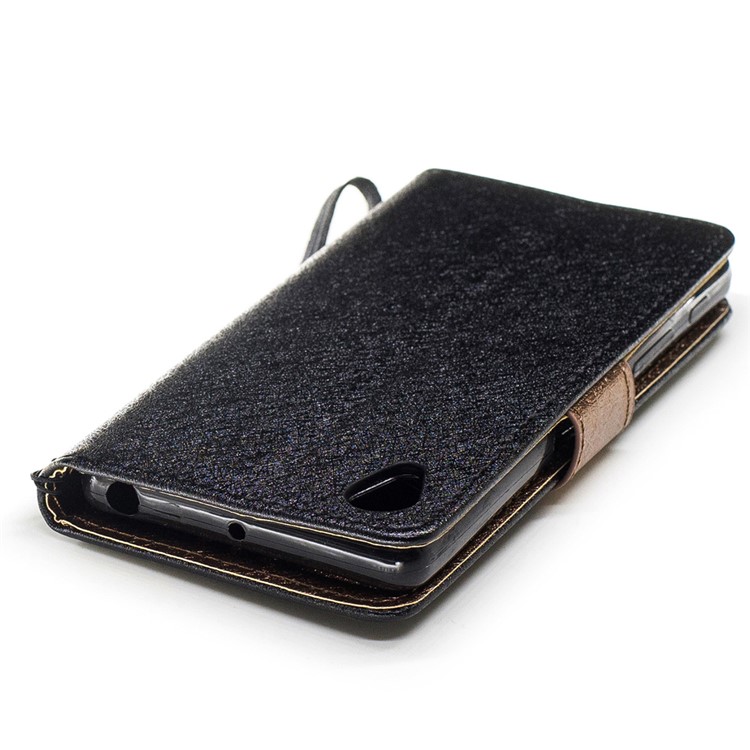 Silk Texture Two-tone Leather Wallet Phone Case for Sony Xperia X Performance - Black-6