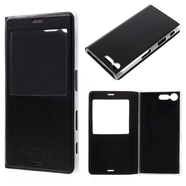 View Window Leather Mobile Phone Shell for Sony Xperia X Compact - Black-1