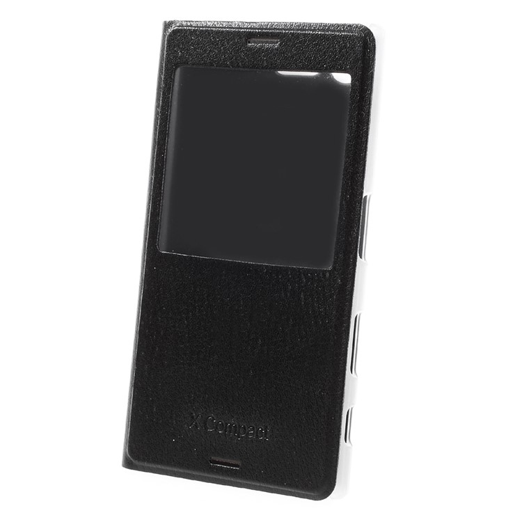 View Window Leather Mobile Phone Shell for Sony Xperia X Compact - Black-3