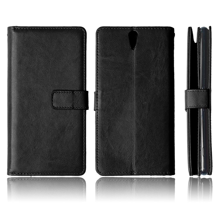 9 Card Slots Crazy Horse Leather Mobile Case for Sony Xperia C5 Ultra / Dual - Black-8