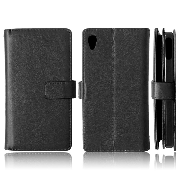 Crazy Horse 9 Card Slots Leather Wallet Case for Sony Xperia M4 Aqua / Dual - Black-2
