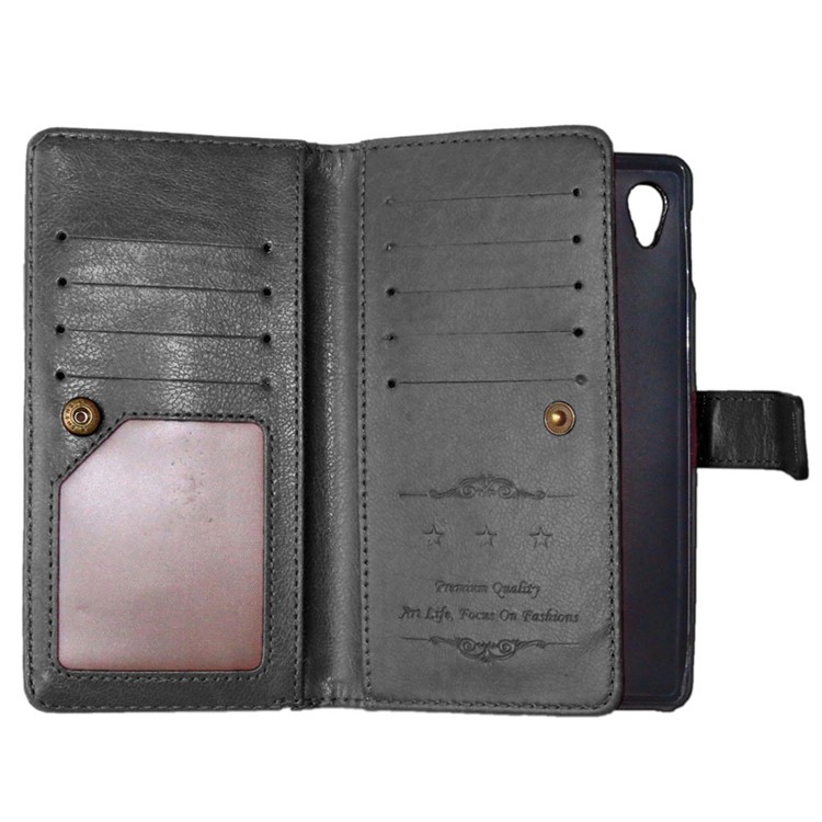 Crazy Horse 9 Card Slots Leather Wallet Case for Sony Xperia M4 Aqua / Dual - Black-4