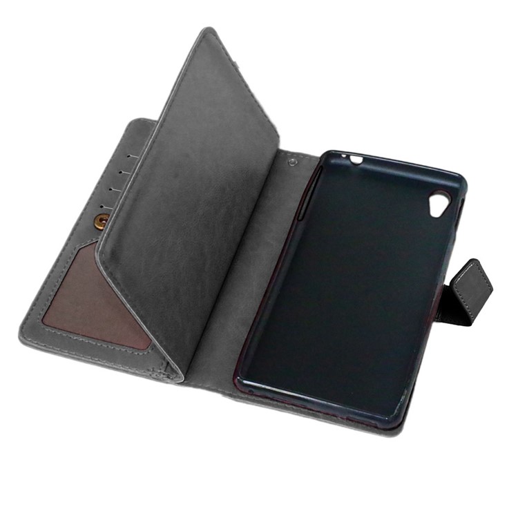 Crazy Horse 9 Card Slots Leather Wallet Case for Sony Xperia M4 Aqua / Dual - Black-5