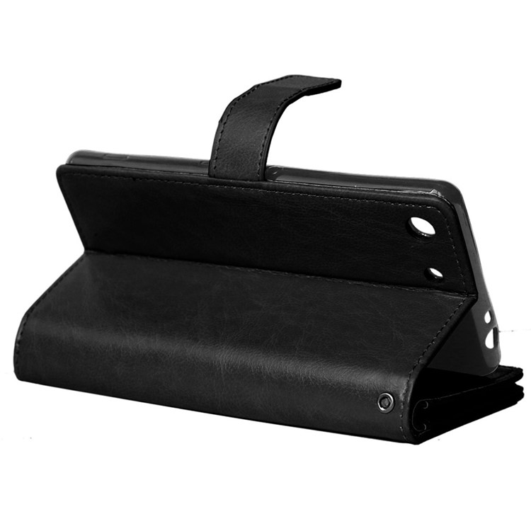 Crazy Horse Leather 9 Card Slots Wallet Stand Case for Sony Xperia M5 / M5 Dual - Black-5