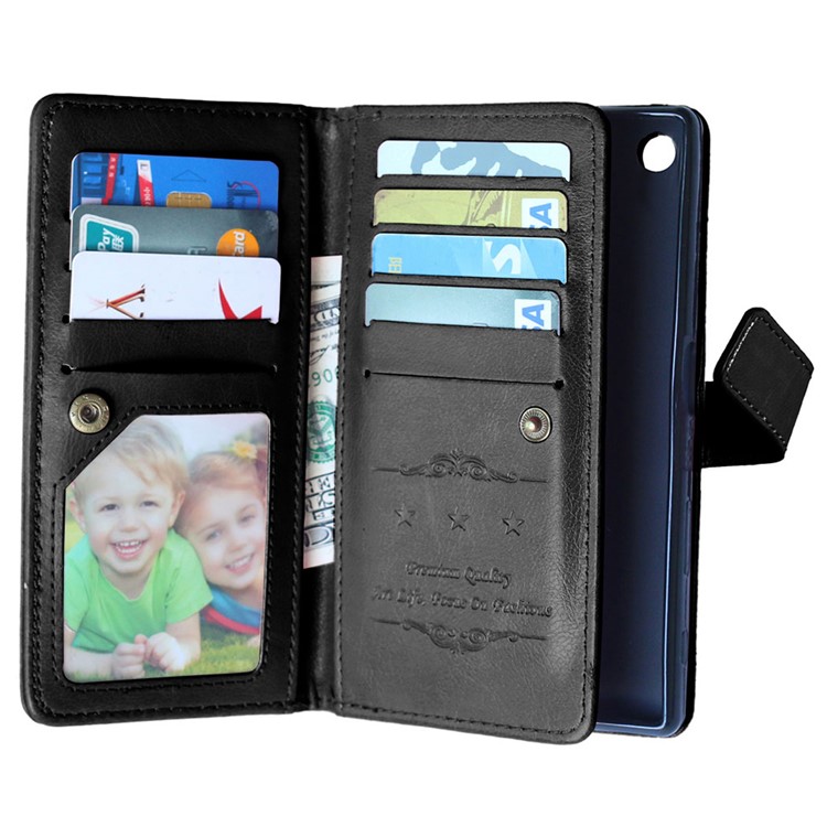 Crazy Horse Leather 9 Card Slots Wallet Stand Case for Sony Xperia M5 / M5 Dual - Black-7