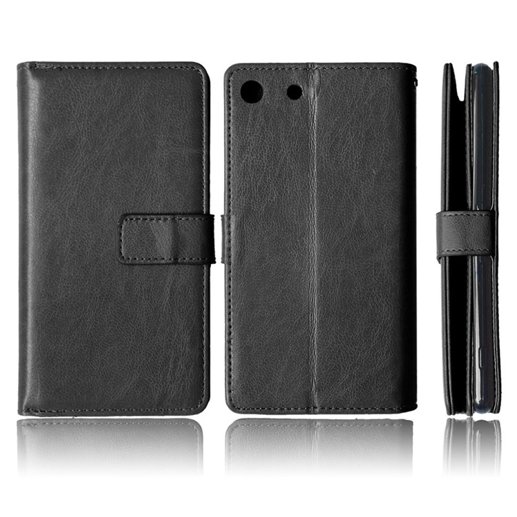 Crazy Horse Leather 9 Card Slots Wallet Stand Case for Sony Xperia M5 / M5 Dual - Black-8
