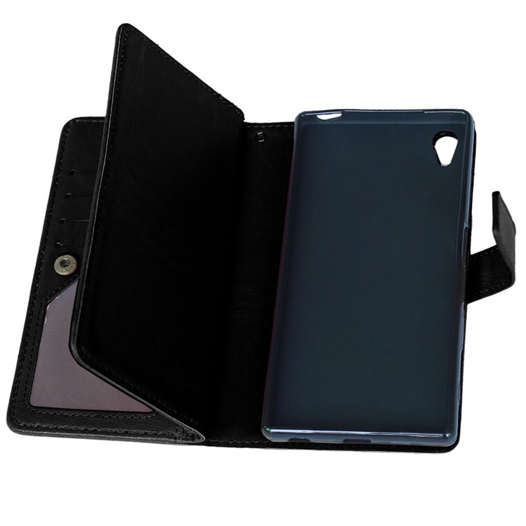 For Sony Xperia Z5 Crazy Horse 9 Card Slots Wallet Leather Stand Case - Black-3