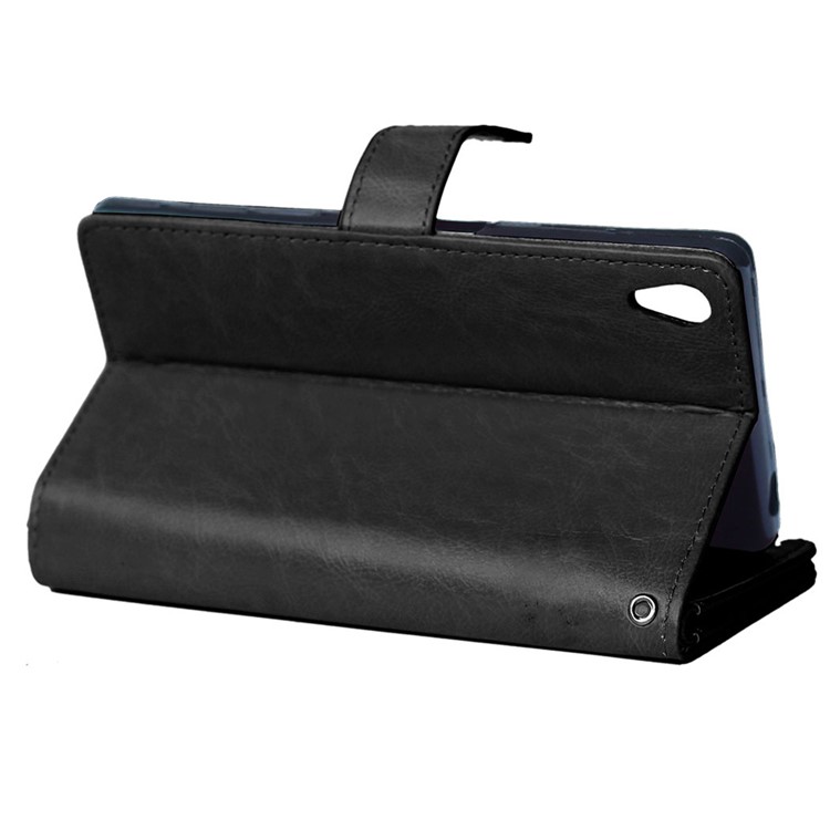 For Sony Xperia Z5 Crazy Horse 9 Card Slots Wallet Leather Stand Case - Black-5