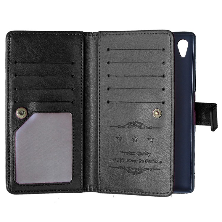 For Sony Xperia Z5 Crazy Horse 9 Card Slots Wallet Leather Stand Case - Black-7